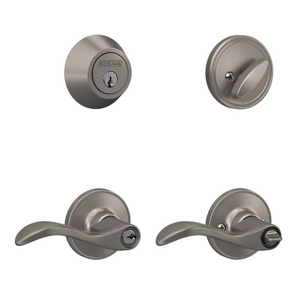 Kenley Satin Nickel Single Cylinder Deadbolt and Keyed Entry Door Handle Combo Pack