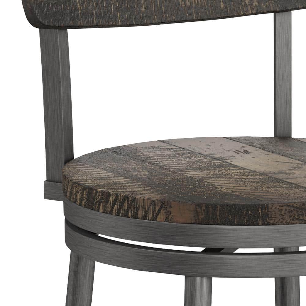 Rustic Farmhouse 26'' Gray Wood and Metal Swivel Barstool