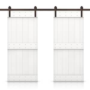 Mid-Bar 48 in. x 84 in. Pure White Stained DIY Solid Pine Wood Interior Double Sliding Barn Door with Hardware Kit