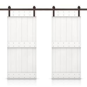 Mid-Bar 52 in. x 84 in. Pure White Stained DIY Solid Pine Wood Interior Double Sliding Barn Door with Hardware Kit