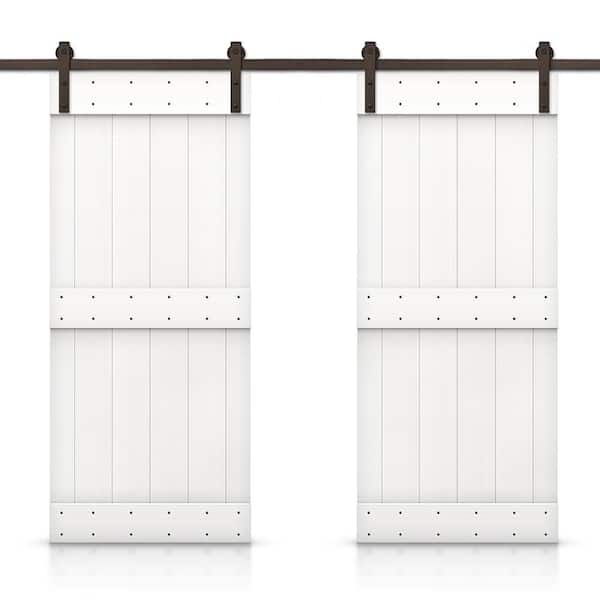 CALHOME Mid-Bar 52 in. x 84 in. Pure White Stained DIY Solid Pine Wood Interior Double Sliding Barn Door with Hardware Kit
