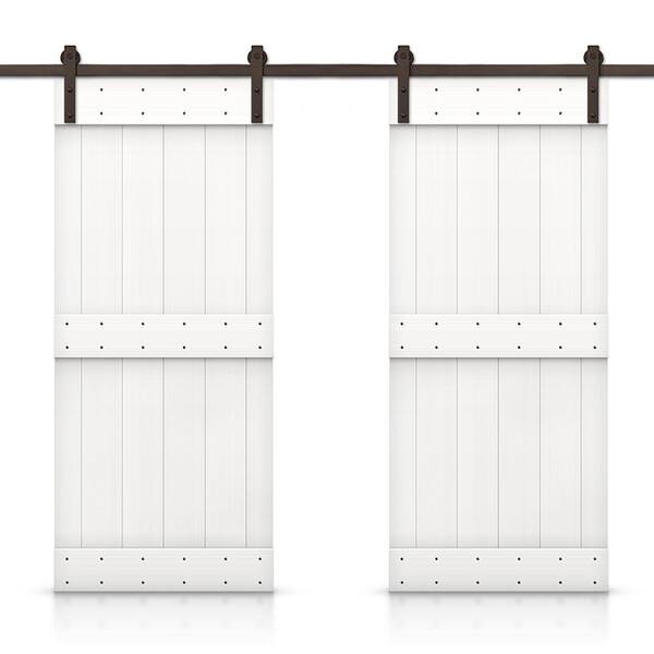 CALHOME Mid-Bar 56 in. x 84 in. Pure White Stained DIY Solid Pine Wood Interior Double Sliding Barn Door with Hardware Kit