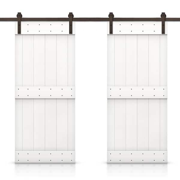 CALHOME Mid-Bar 56 in. x 84 in. Pure White Stained DIY Solid Pine Wood Interior Double Sliding Barn Door with Hardware Kit