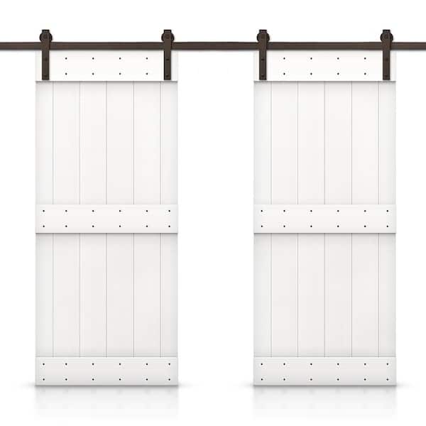 CALHOME Mid-Bar 68 in. x 84 in. Pure White Stained DIY Solid Pine Wood Interior Double Sliding Barn Door with Hardware Kit