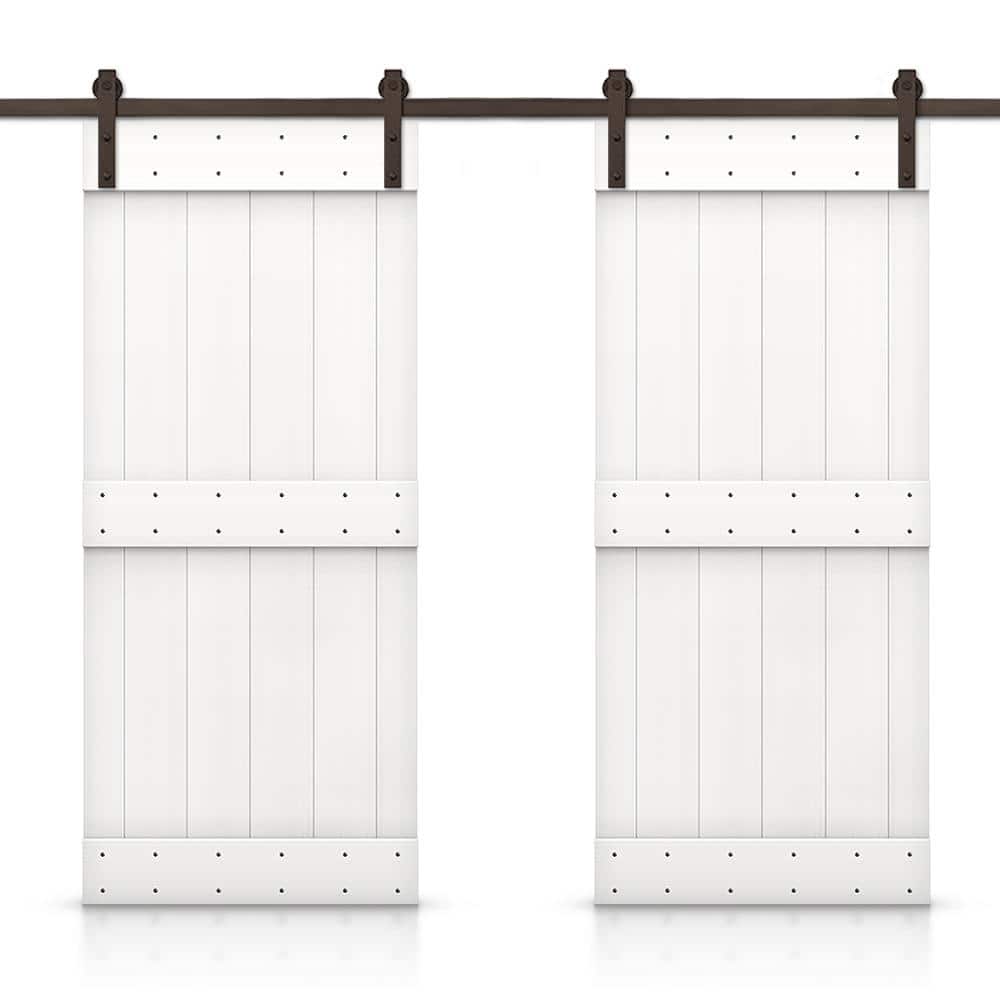 Pure White Solid Pine Double Barn Door with Oil-Rubbed Bronze Hardware