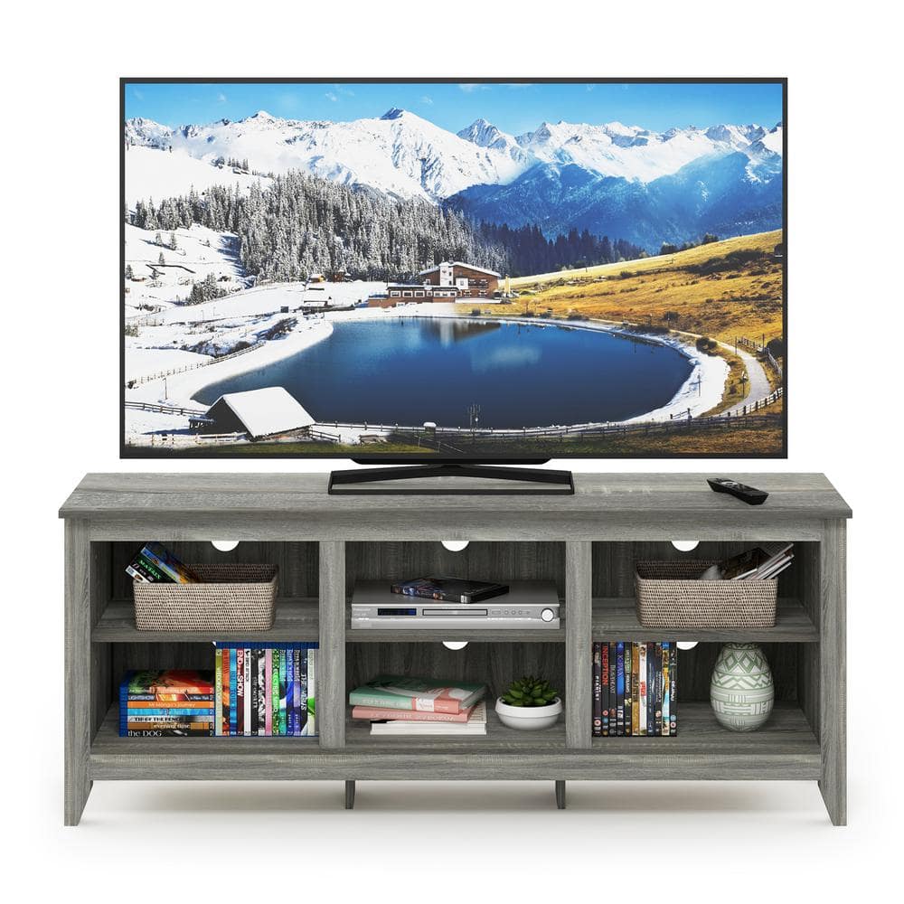 French Oak Grey 60 Inch TV Stand with Shelves