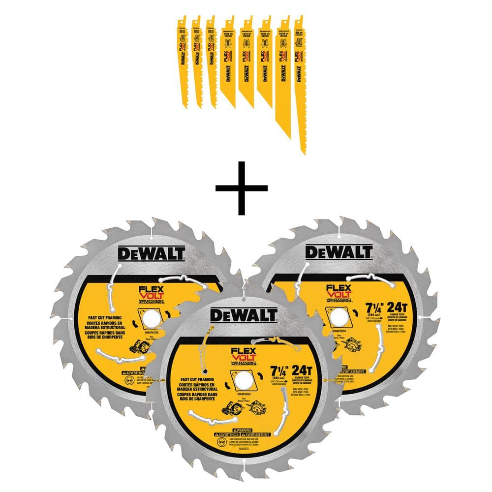 DEWALT FLEXVOLT BiMetal Reciprocating Saw Blade Set (8Piece) w/ Bonus