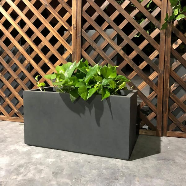 DurX-litecrete Small 23.2 in. x 11.8 in. x 12 in. Granite Lightweight Concrete Modern Long Low Planter