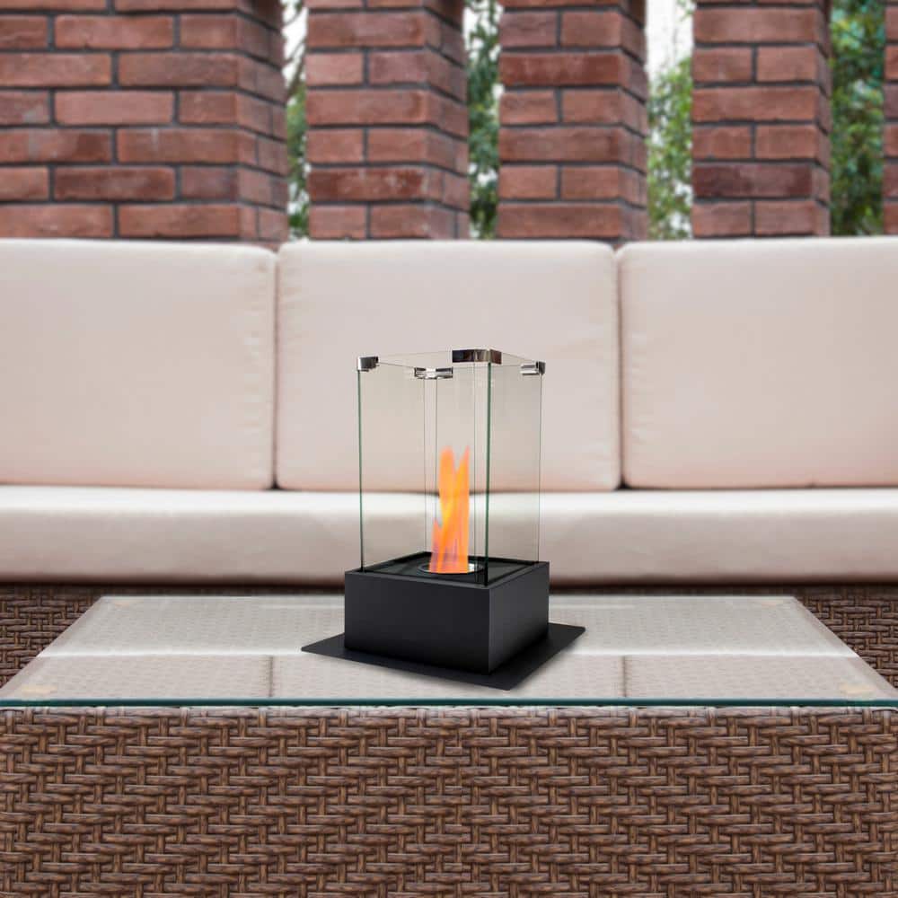 Modern Black Glass Bio Ethanol Tabletop Fireplace