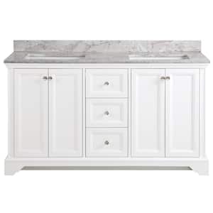 Stratfield 61 in. W x 22 in. D x 39 in. H Double Sink  Bath Vanity in White with Winter Mist  Stone Composite Top