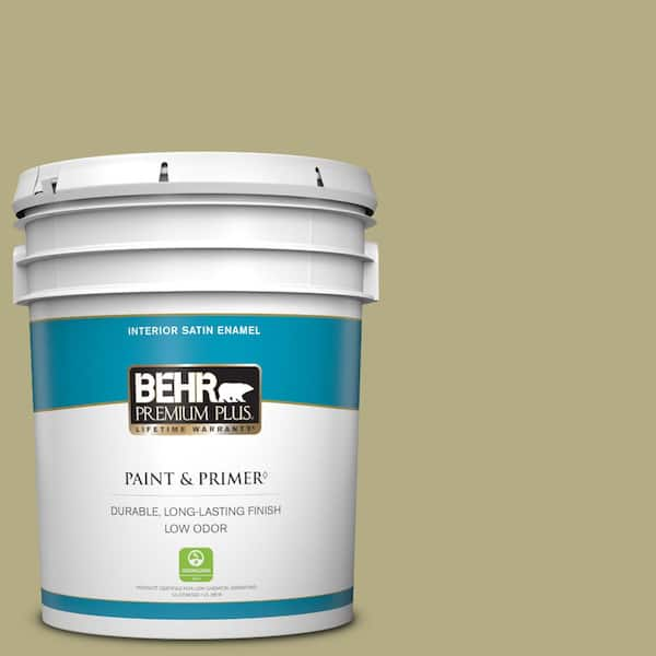 BEHR PREMIUM PLUS 5 gal. #PPU9-08 Tarragon Tease Satin Enamel Low Odor Interior Paint & Primer