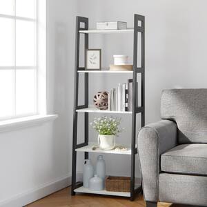 Annabelle 67 in. Black and White Wood 5-Shelf Tier Ladder Bookcase