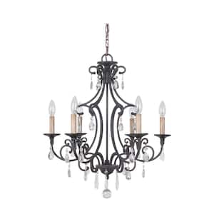 Bentley 6-Light Matte Black Finish w/Decorative Clear Crystals Chandelier for Kitchen/Dining/Foyer, No Bulbs Included