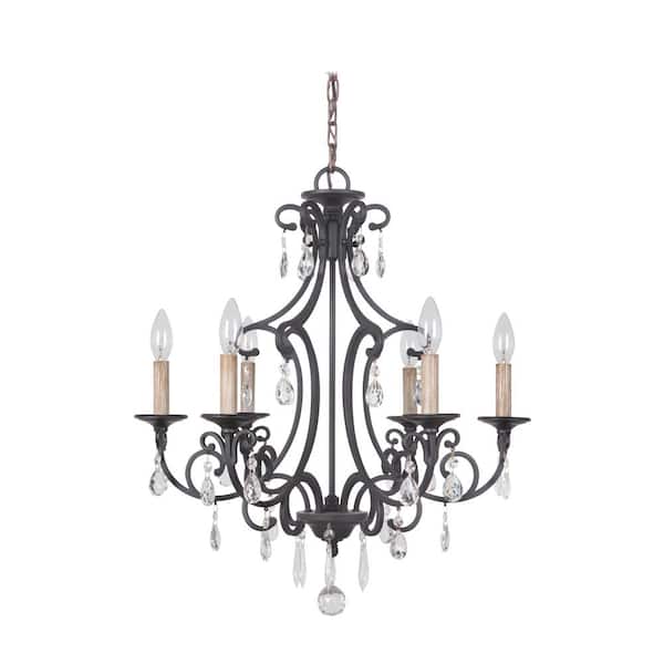 CRAFTMADE Bentley 6-Light Matte Black Finish w/Decorative Clear Crystals Chandelier for Kitchen/Dining/Foyer, No Bulbs Included