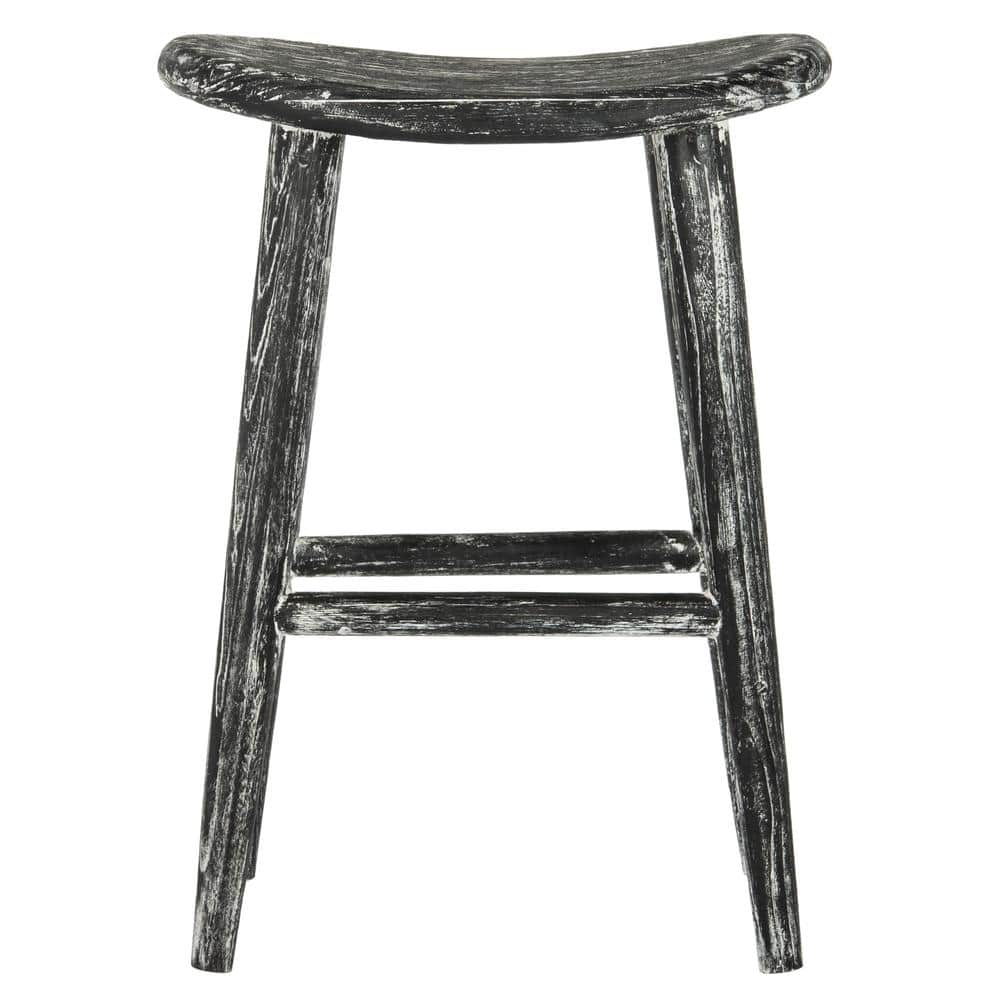 Transitional Black Wood Saddle-Style Counter Stool 24"