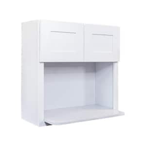 Lancaster White Plywood Shaker Stock Assembled Wall Microwave Kitchen Cabinet 30 in. W x 30 in. H x 12 in. D