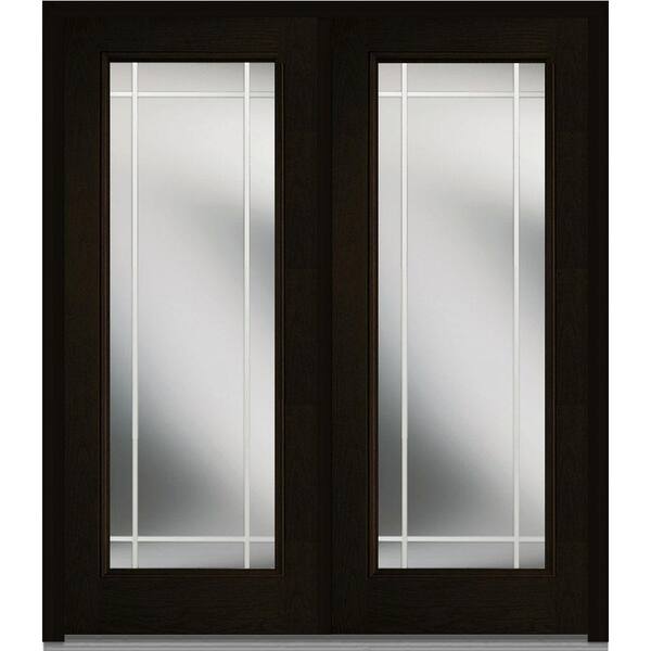 MMI Door 64 in. x 80 in. Prairie Internal Muntins Left-Hand Inswing Full Lite Clear Stained Fiberglass Oak Prehung Front Door