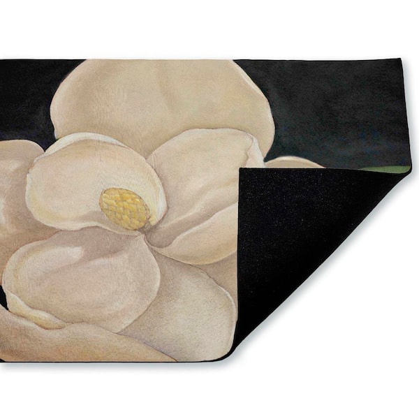 Vintage Magnolia Grandiflora Black 18 in. x 30 in. Polyester Non-Slip Outdoor Door Mat