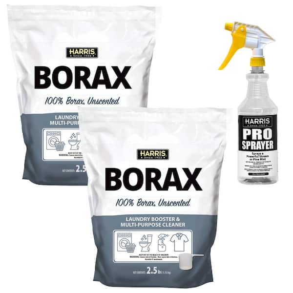 Harris 2.5 lbs. Unscented Borax Laundry Booster and Multi-Purpose Cleaner (2-Pack) and 32 oz. Spray Bottle