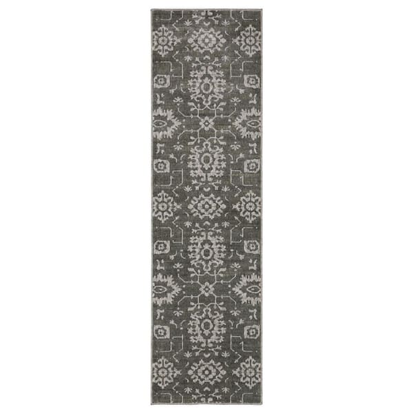 Imperial Gray/Ivory 2 ft. x 8 ft. Old World-Inspired Borderless Oriental Floral Polyester Indoor Runner Area Rug
