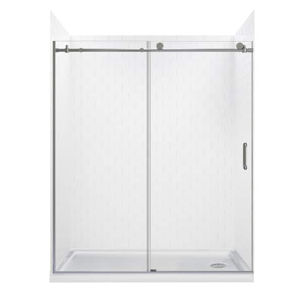 JETCOAT 60 in. L x 30 in. W x 78 in. H Right Drain Alcove Shower Stall Kit in White Subway and Brushed Nickel 3-Piece