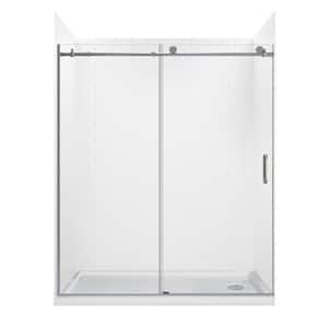 Jetcoat 60 in. L x 30 in. W x 78 in. H Right Drain Alcove Shower Stall Kit in White Subway and Brushed Nickel 3-Piece