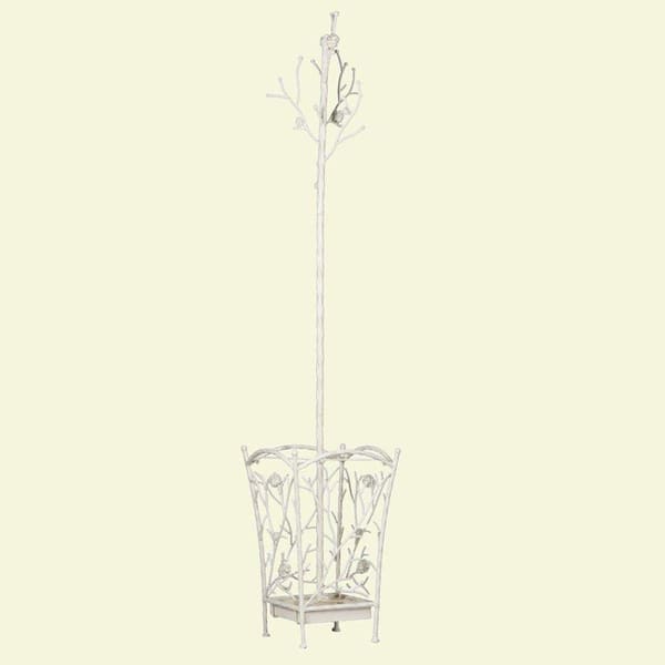 Unbranded Bird and Branch Bird and Branch Antique White Hall Tree 13-Hook Coat Rack