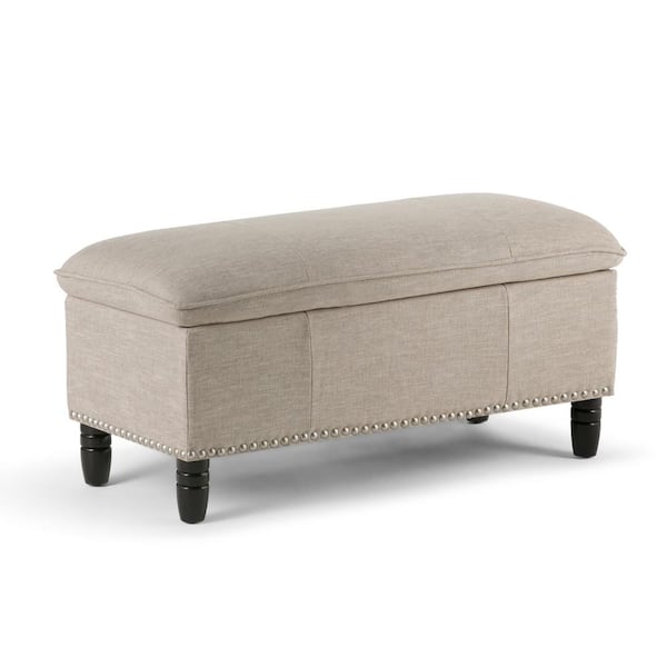 Simpli Home Emily Storage Ottoman in Natural Linen Look Fabric