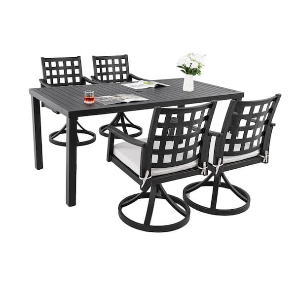 5-Piece Aluminum Outdoor Dining Set with Sunbrella Cushions and Swivel Rockers