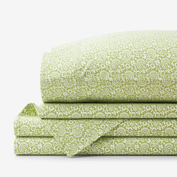 The Company Store Company Cotton Mini Garden Floral Lime Green Cotton Percale Twin Sheet Set