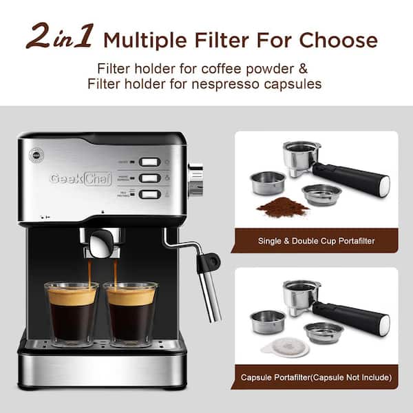 Geek Chef Espresso Machine 20 Bar, Cappuccino latte Maker Coffee Machine  with ESE POD capsules filter&Milk Frother Steam Wand, 1.5L Water Tank, for