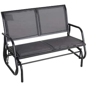 2-Person Gray Metal Outdoor Glider Bench, Patio Glider Loveseat Chair with Powder Coated Steel Frame for Backyard, Lawn