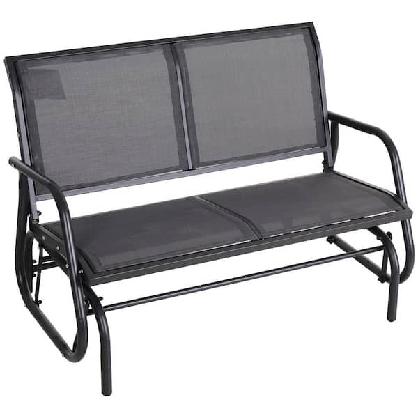 Zeus & Ruta 2-Person Gray Metal Outdoor Glider Bench, Patio Glider Loveseat Chair with Powder Coated Steel Frame for Backyard, Lawn