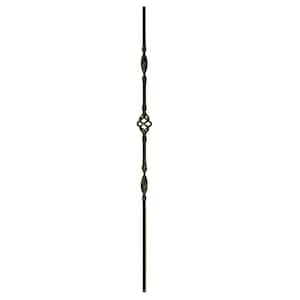 44 in. x 1/2 in. Satin Black Single Basket with Double Ribbon Hollow Iron Baluster