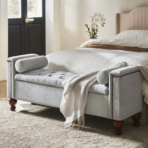 JAYDEN CREATION Rita Grey Storage Bench Backless with Circular Pillows 59.5 in.