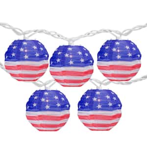 3 in. H American Flag 4th of July Paper Lantern Lights Clear Bulbs (10-Count)