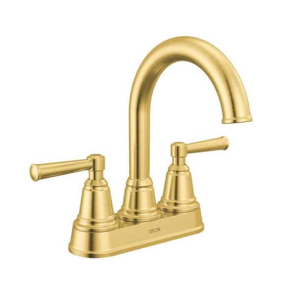 Foundations Design Series Traditional 4 in. Centerset Double Handle Bathroom Sink Faucet in Brushed Gold