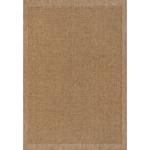 Luma Boho Easy Jute Coastal Border Solid Color Natural 5 ft. x 8 ft. Indoor/Outdoor Area Rug
