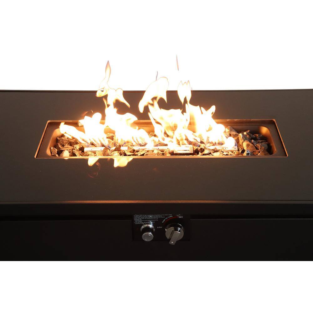 42" Black Steel Rectangular Gas Fire Pit Table