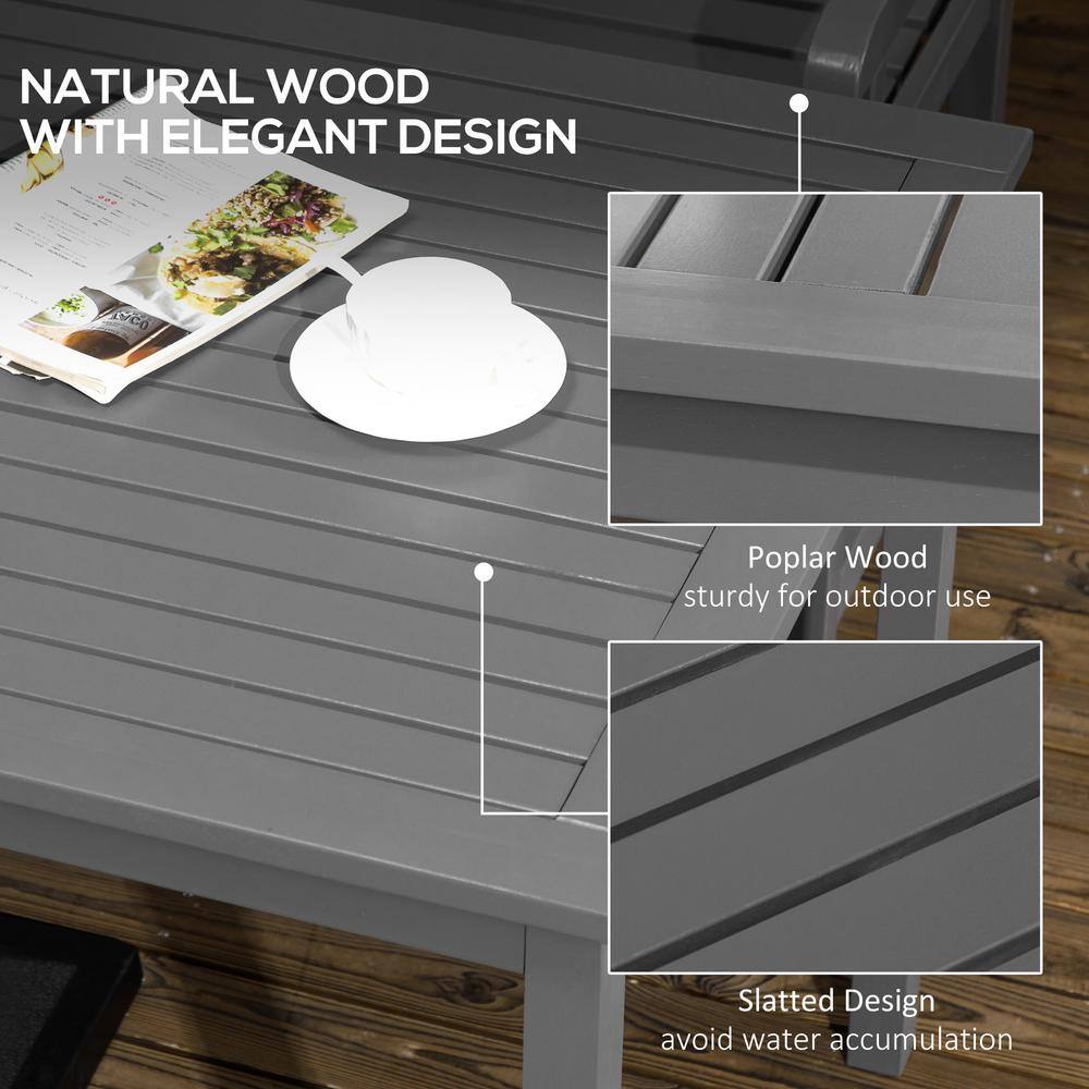 6-Piece Dark Gray Poplar Wood Patio Dining Set with Bench