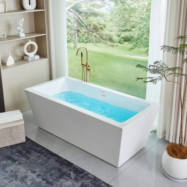 Vanity Art Tarbes 59 in. Acrylic Flatbottom Freestanding Bathtub in White/Polished Chrome