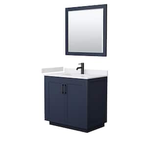 Miranda 36 in. W Single Bath Vanity in Dark Blue with Cultured Marble Vanity Top in White with White Basin and Mirror