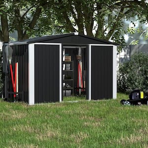 8.5 ft. x 6.5 ft. Metal Outdoor Garden Storage Shed with Sliding Door and Waterproof Roof, Freestanding Cabinet in Black
