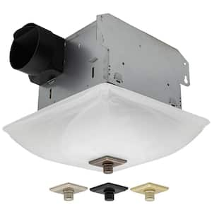 Decorative Square 70CFM Ceiling Bathroom Exhaust Fan with LED Light Panel and Glass Globe