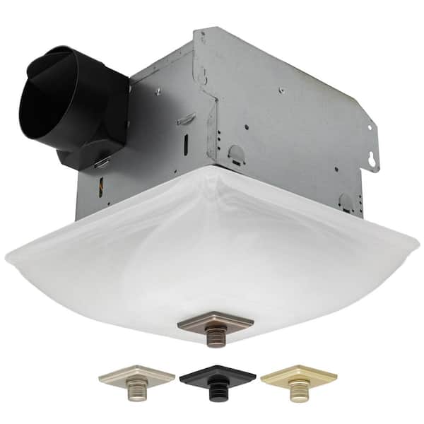 LIFT BRIDGE KITCHEN & BATH Decorative Square 70CFM Ceiling Bathroom Exhaust Fan with LED Light Panel and Glass Globe