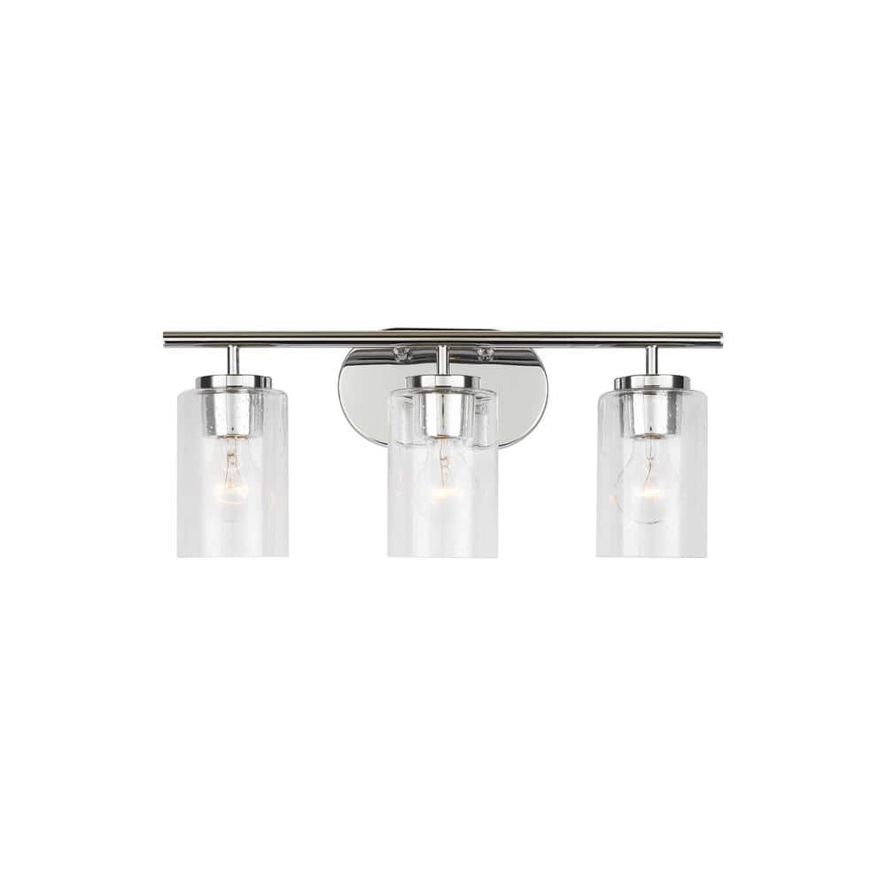 Chrome Clear Seeded Glass 3-Light Dimmable Vanity Fixture