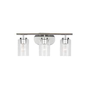 Oslo 20 in. 3-Light Chrome Contemporary Transitional Dimmable Wall Bath Vanity Light with Clear Seeded Glass Shades