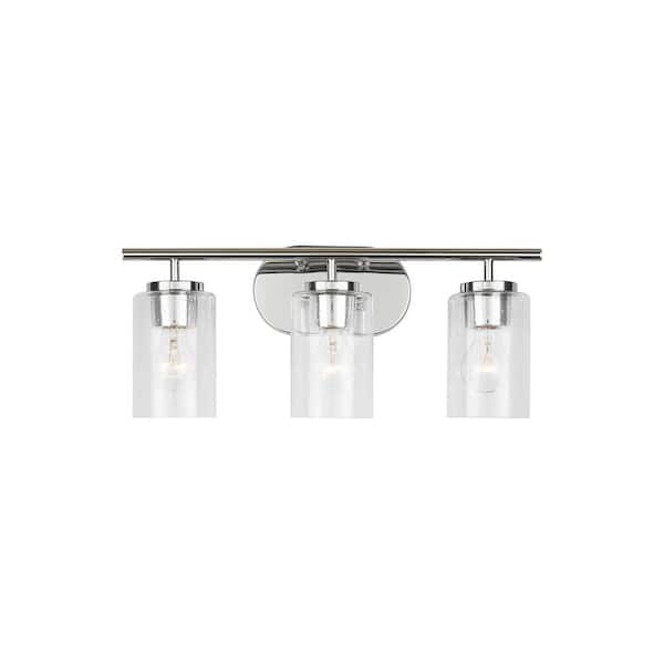 Generation Lighting Oslo 20 in. 3-Light Chrome Contemporary Transitional Dimmable Wall Bath Vanity Light with Clear Seeded Glass Shades