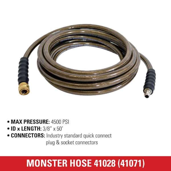 SIMPSON Monster Hose 3/8 in. x 50 ft. Replacement/Extension Hose with QC  Connections for 4500 PSI Cold Water Pressure Washers 40150 - The Home Depot