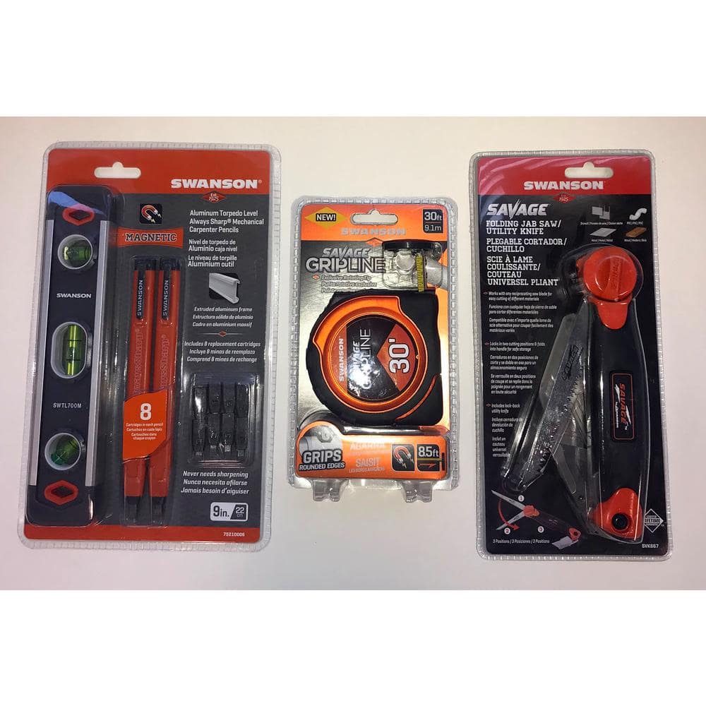 Swanson 30 ft. Gripline Tape Measure, Utility Knife, Torpedo Level ...